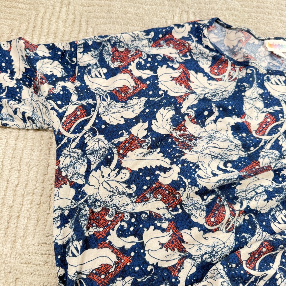 LuLaRoe Irma Tunic Top Womens XL Blue Floral Short Sleeve JC004 Modest Casual - Picture 11 of 12